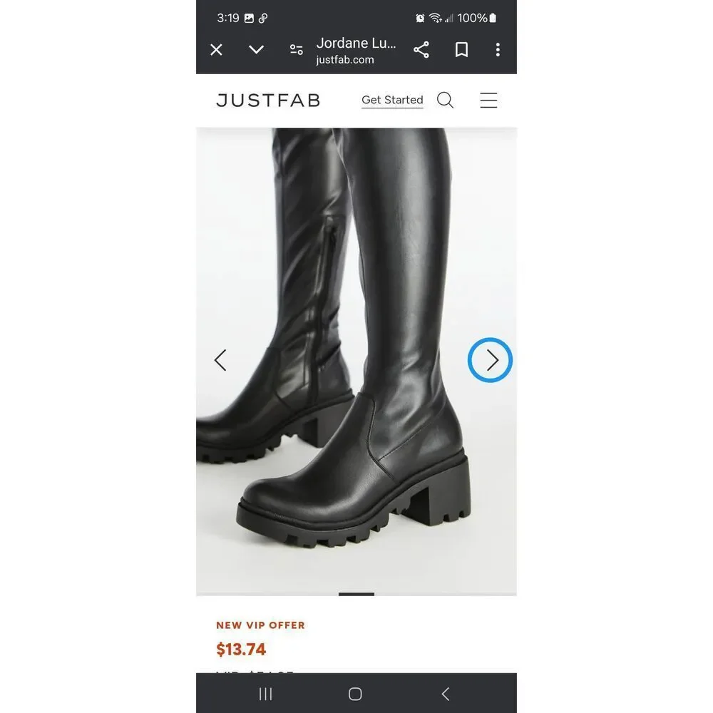 New 9.5E Extra Wide JustFab Black Jordane Platform Lug Sole Over the Knee Boots